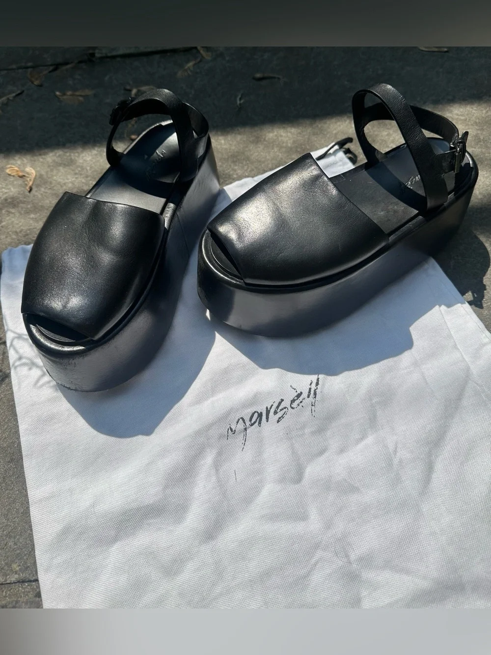 Marsell Black Leather Platform Sandals